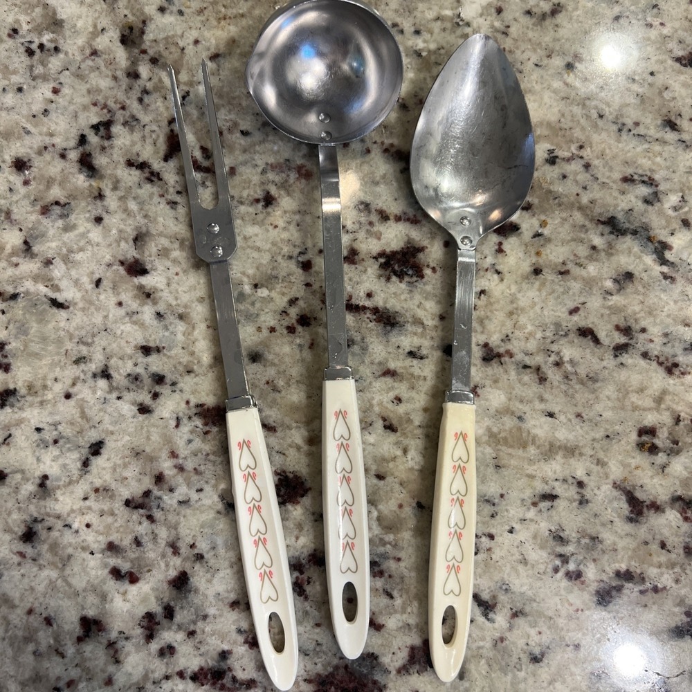 Vintage ANDROCK Hearts Kitchen Utensils Spoon, Ladle, Meat Fork Cottagecore